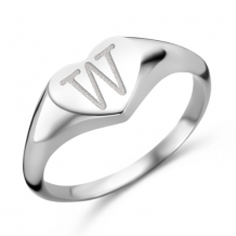 Hartvormige zilveren zegelring met initiaal