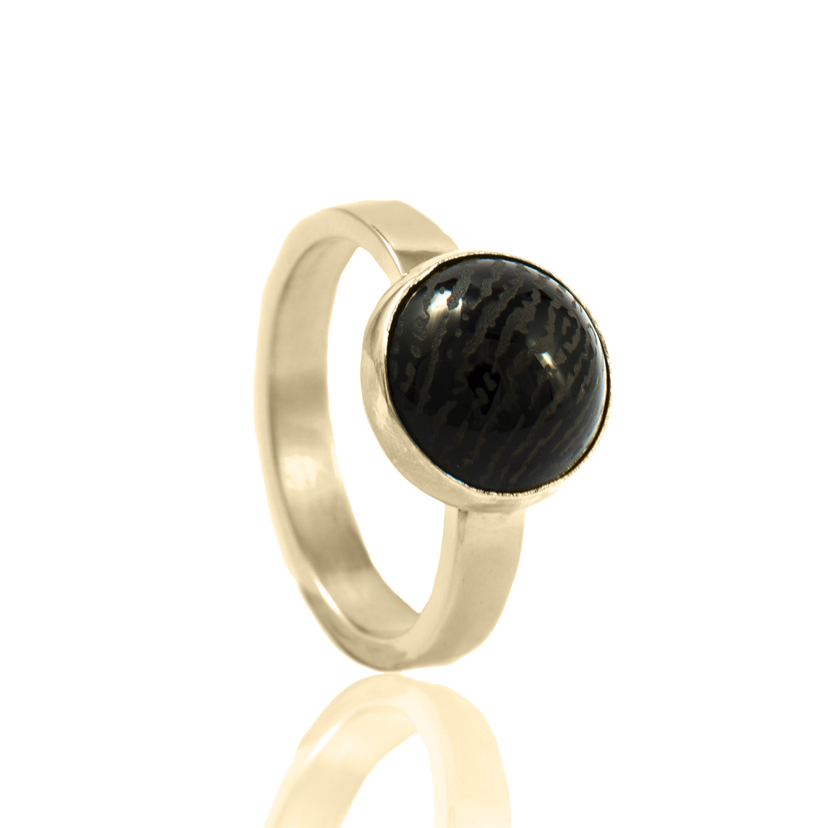 Gouden vingerafdruk ring met ronde onyx