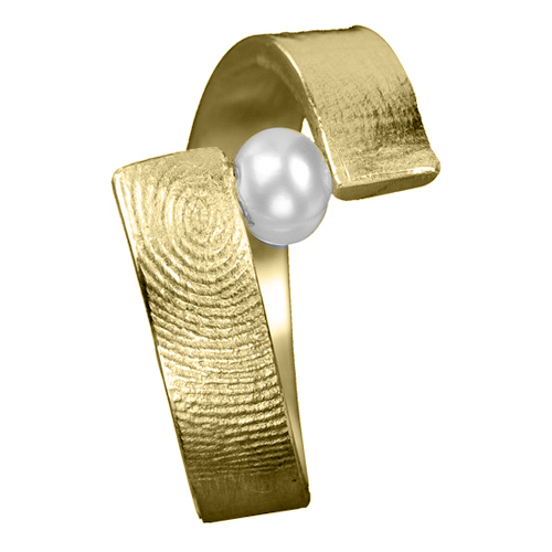 Gouden ring met vingerafdruk en parel 801