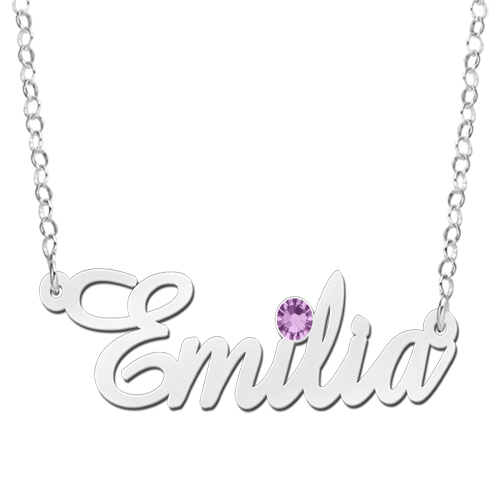Zilveren naamketting met geboortesteen Emilia