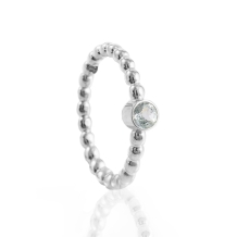 Zilveren bolletjes ring met askamer achter 3mm synt. Aquamarijn