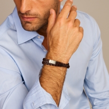 Gevlochten bruin lederen armband