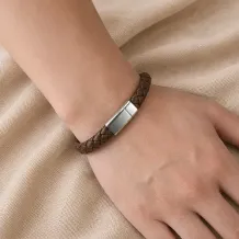 Bruin lederen gevlochten armband