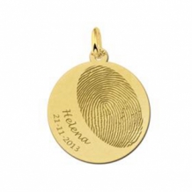 Gouden hanger rond met vingerafdruk en tekst Names4ever