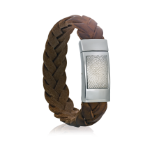 Gevlochten leren armband met vingerafdruk met zilveren drukslot (34x15mm)