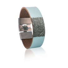 Brede leren armband met vingerafdruk in leer met edelstalen sluiting, kleur 728 aqua