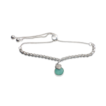 Zilveren gevlochten armband met aqua kwarts en hartjesafdrukbedel