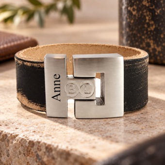 B&L zwart leren armband ruw