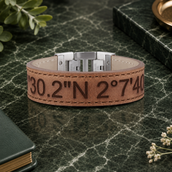 Bruine Dacaya leren armband met gravure