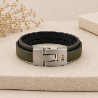 Leren asarmband met dubbele band en matte RVS T-sluiting