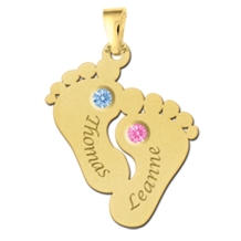 Gouden hanger voetjes met twee geboortestenen