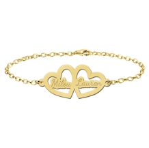 Gouden armband met twee hartjes en namen Names4ever