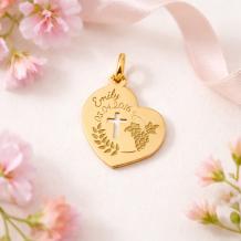 Gouden communie hanger hart met naam en datum – persoonlijk communie cadeau