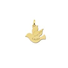 Gouden duif hanger met naam en datum communie cadeau
