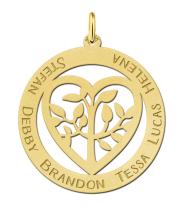 Gouden familiehanger met hart en levensboom