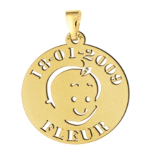 Gouden hanger babyhoofdje met naam en datum Names4ever