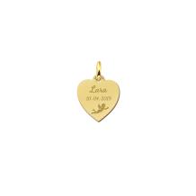 Gouden hanger hart met engel - gepersonaliseerd communie cadeau