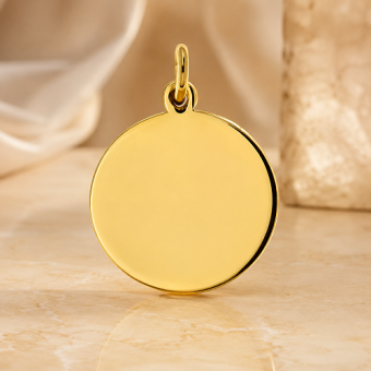 Ronde 14 karaats gouden hanger met tekst foto of logo gravure