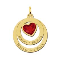 Gouden Familie ketting met swarovski steen in hartvorm