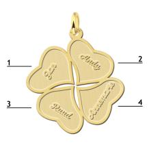 Gouden klavertje vier hanger met vier namen