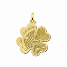 Gouden vingerafdruk hanger klaver met naam en datum Names4ever