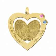 Gouden hanger hart met vingerafdruk en geboortesteen Names4ever