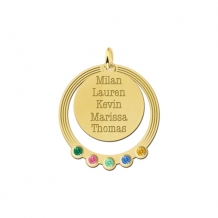 Ketting hanger twee losse rondjes en geboortestenen goud detail