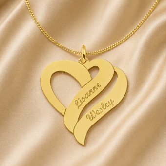 14K gouden dubbel hart hanger met namen