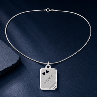 Ketting hanger rechthoek 16x21mm met 2 hartjes