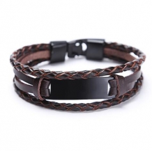 Bruin leren armband met 4 banden en plaat