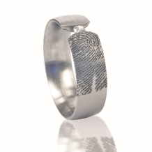 Zilveren design afdrukring met gleuf en steen D017