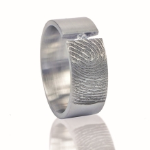 Zilveren design afdrukring met gleuf en steen D018