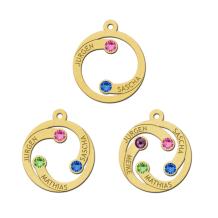 Ronde hanger met 1, 2, 3, 4 namen geboortestenen goud