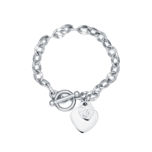RVS armband met groot hart en klein hart met steentjes