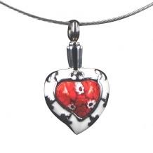 RVS ashanger hartje wit-rood emaille