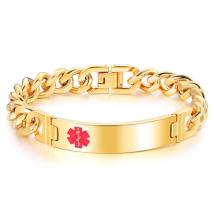 RVS SOS schakelarmband met plaat goudkleurig