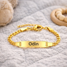 Stalen kinderarmbandje goudkleurig met graveren van naam/ datum