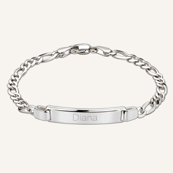 Zilveren armband met figaro schakel en graveerplaatje