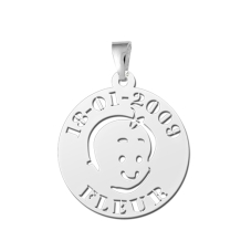 Zilveren baby hanger babyhoofdje met naam en datum Names4ever