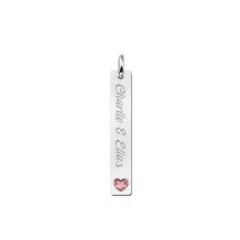 Zilveren Bar naamketting hanger met gravure met hartjes steen Names4Ever