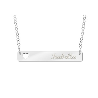Zilveren Bar naamketting met Hartje Names4Ever
