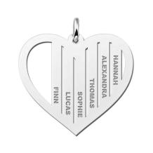 Zilveren familiehanger hart en namen