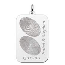 Zilveren hanger dogtag twee vingerafdrukken Names4ever