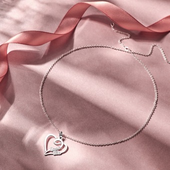 Ketting zilveren hart hanger met twee namen klein