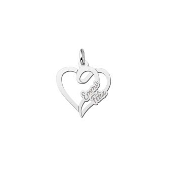 Ketting zilveren hart hanger met twee namen klein
