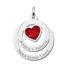 Zilveren Familie ketting met swarovski steen in hartvorm
