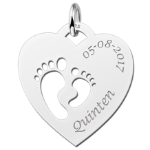 Zilveren mama hanger hartvormig met twee voetjes Names4ever