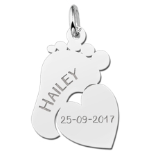 Zilveren mama hanger met voetje en hart Names4ever