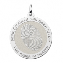 Zilveren ronde hanger met ovale vingerafdruk en eigen tekst