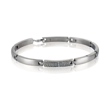 Zilveren schakel armband met vingerafdruk en 3x zirkonia